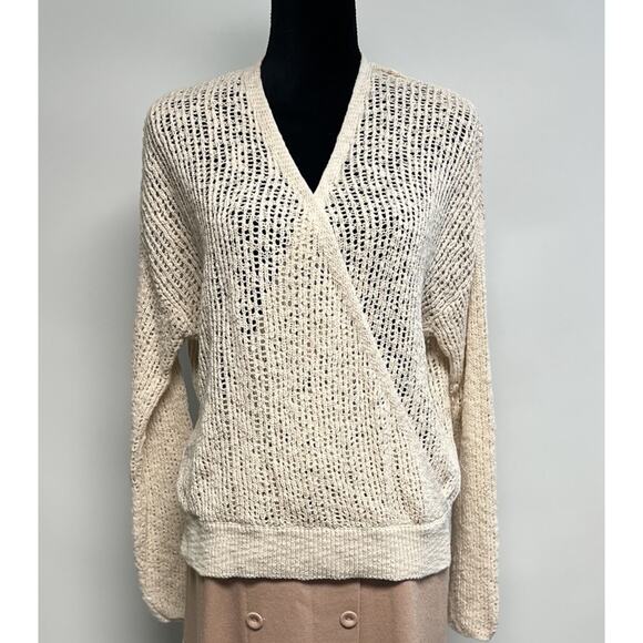 Billabong Bring It Cross Wrap Sweater Faux Wrap Open Knit Beige Women Medium - Picture 4 of 9